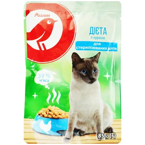 Корм вологий Auchan Дієта з куркою для стерилізованих котів 85г