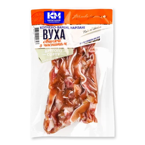 Вуха Свинячі Нарізані З Часником Варено-Копчені Київський М'ясокомбінат, в/у, 0.15 кг