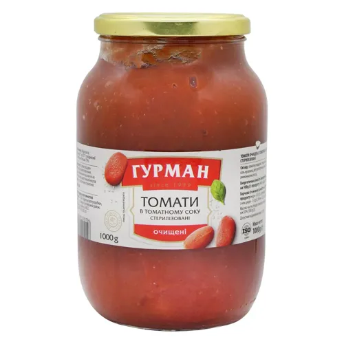 Томати очищені в томатному соку Гурман 1000г