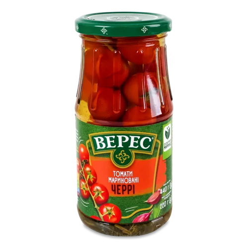 Томати Мариновані Стерилізовані Черрі Верес, скляна банка 440г