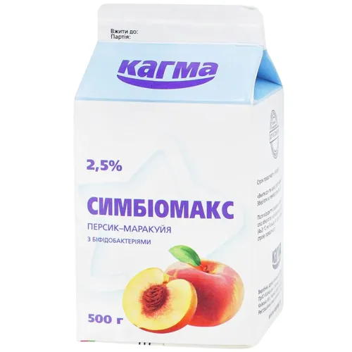 Продукт кисломолочний Кагма Симбіомакс персик-маракуйя 2.5% 500г