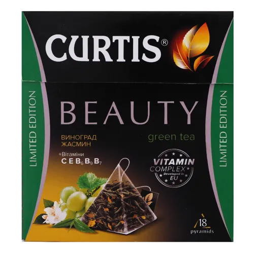 Чай зелений Curtis Beauty Виноград та жасмин у пірамідках 18шт 32,4г