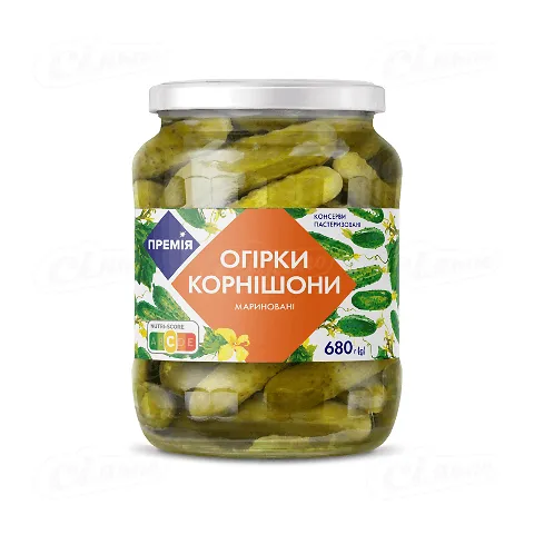 Огірки «Премія»® корнішони мариновані пастеризовані, 680г