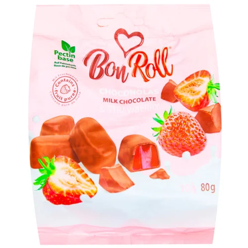 Мармелад зі смаком полуниці в молочному шоколаді  ТМ BON ROLL 80 г