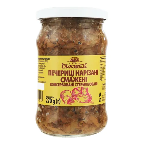 Печериці Dworek нарізані смажені консервовані стерилізовані 270г