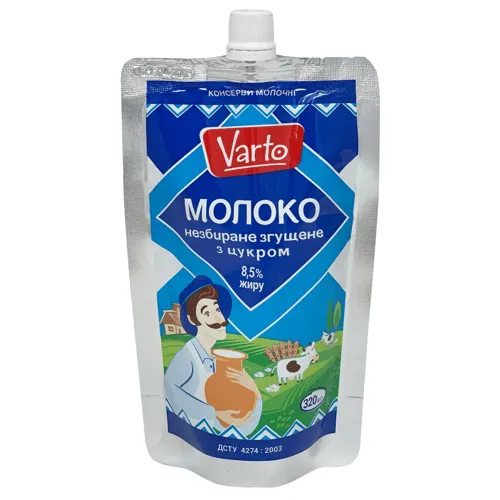 Молоко незбиране згущене з цукром 8,5% д/пак Varto 320г