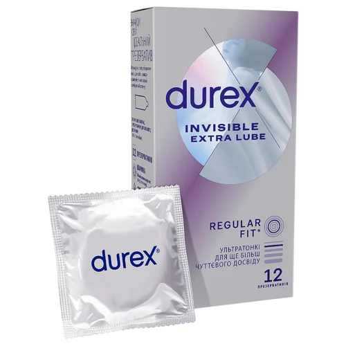 Презервативи Durex Invisible Extra Lube латексні з силіконовою змазкою 12шт