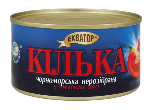 Кільки чорноморська нерозібрана у томатному соусі Екватор 230г