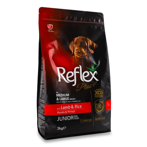 Корм сухий для цуценят середніх та великих порід з ягням і рисом Reflex Plus, повнораціонний і збалансований, м/у 3кг