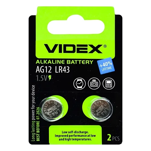 Батарейка Videx лужна AG12 LR43 2шт