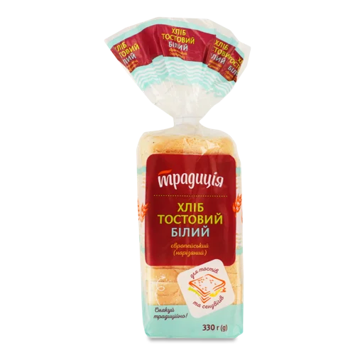 Хліб Тостовий Білий Європейський Нарізаний, Упаковка К/У, 330 Г