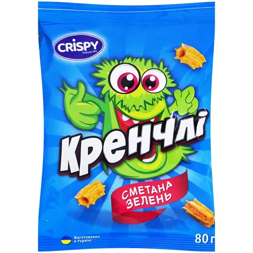 Снеки Crispy Industries Кренчлі пшеничні зі смаком сметана-зелень 80г
