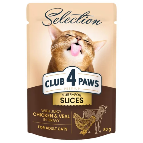 Корм вологий Club 4 Paws Premium Selection з куркою та телятиною для котів 80г
