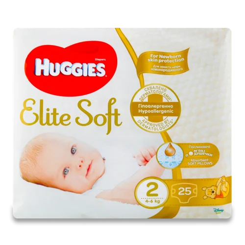 Підгузки Дитячі 4-6 кг 2 Elite Soft Huggies 25 шт, в/ґ