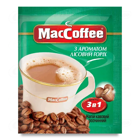Напій кавовий «MacCoffee» лісовий горіх розчинний стік (3 в 1) м/уп
