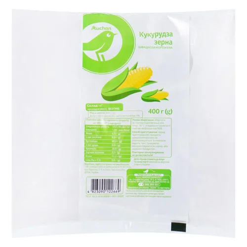 Кукурудза Auchan зерна швидкозаморожена 400г