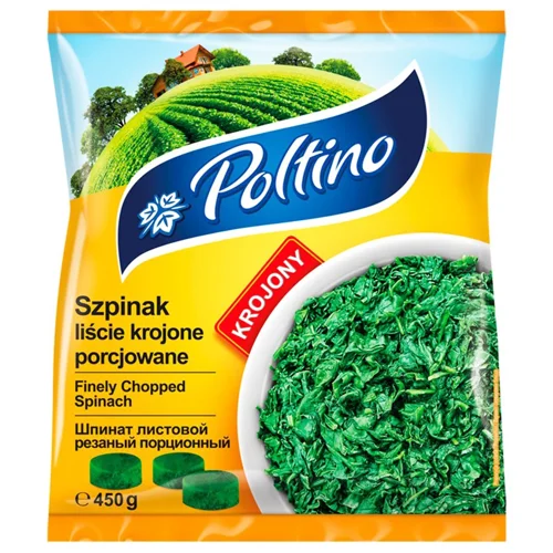 Шпинат Poltino листовий різаний порційний швидкозаморожений 450г
