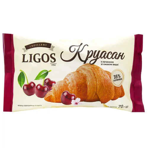 Круасан LIGOS з начинкою зі смаком вишні 70г