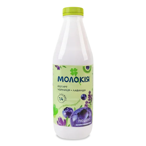 Йогурт Питний 1.4% з Фруктовим Наповнювачем Чорниця-Лаванда, Пастеризований, Пластикова Пляшка, 770г