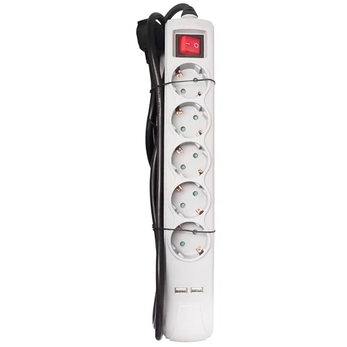 Подовжувач Auchan 5 гнізд з вимикачем + 2 usb 1,5м