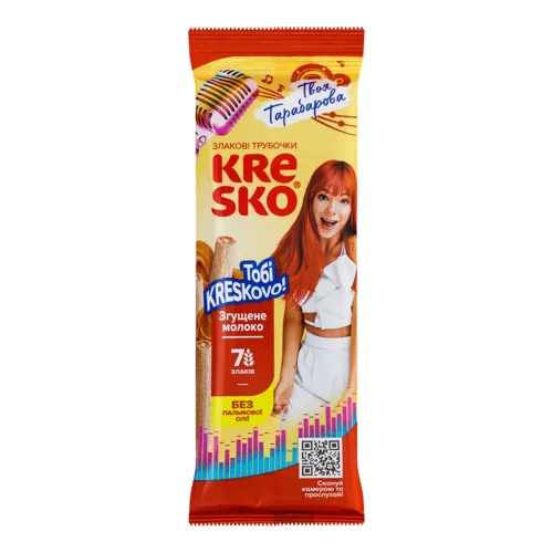 Снеки мультизлакові Трубочки хрусткі Згущене молоко Kresko м/у 40г