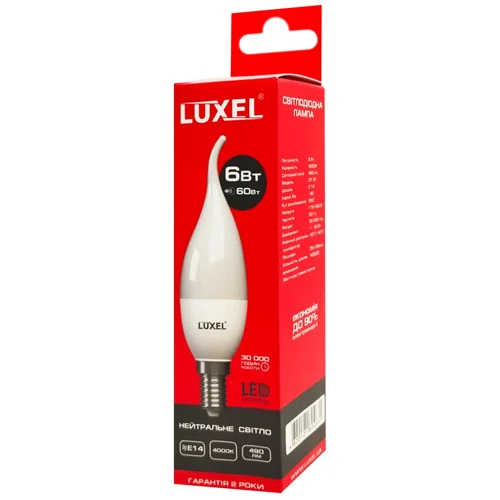 Лампа Luxel LED свічка нейтральне світло 6Вт C37 E27 4000К 047-NЕ