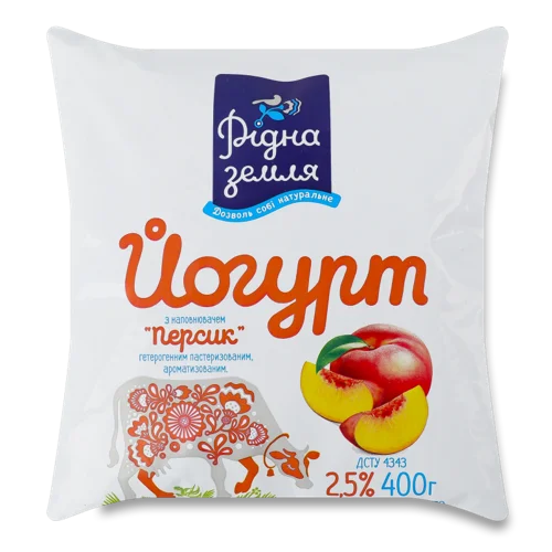 Йогурт 2.5% Натуральний з Персиком, Рідна Земля, м/у 400г