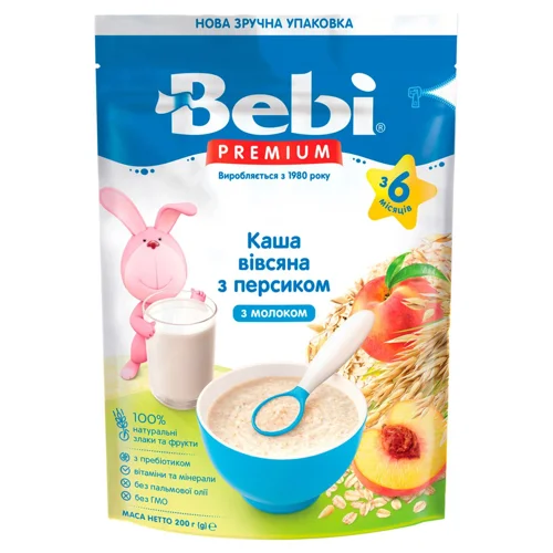 Каша молочна Bebi Premium вівсяна з персиком для дітей з 5 місяців 250г