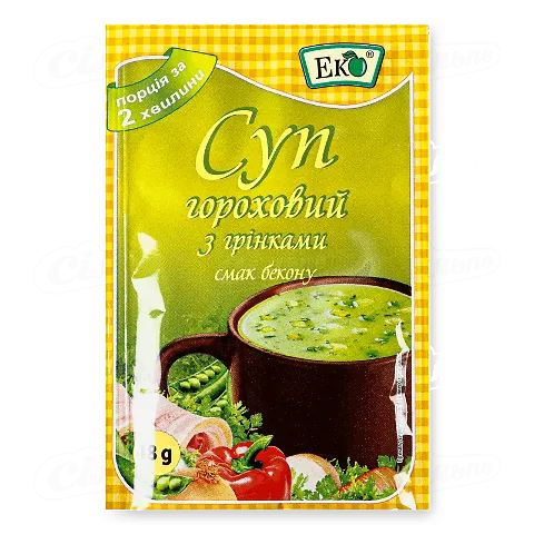 Суп Еко гороховий з грінками та беконом 18г