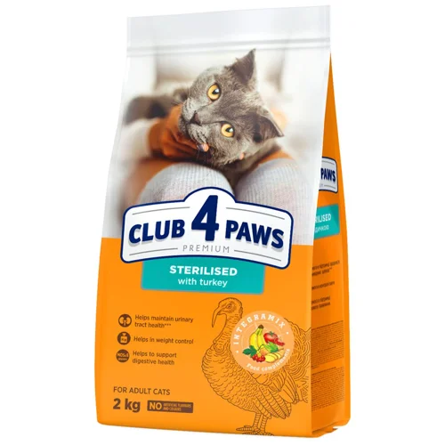 Корм сухий Club 4 Paws Premium з індичкою для стерилізованих котів 2кг