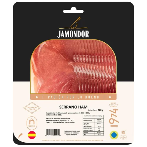 Хамон Jamondul Серрано 14 місяців нарізка 220г