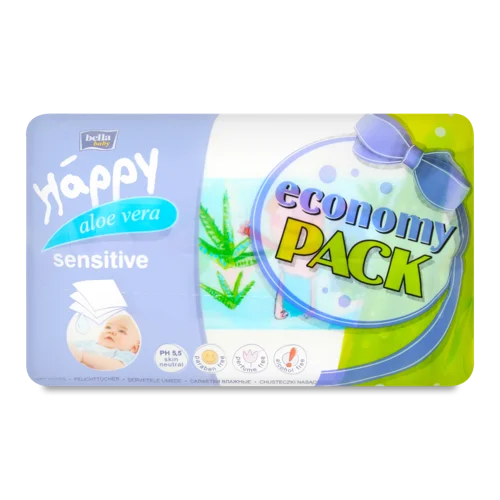 Вологі Серветки Bella Happy Sensitive Aloe Vera 2*56 шт, в/ґ