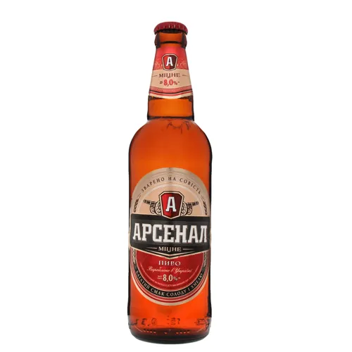 Пиво 0.5л 8% світле пастеризоване Міцне Арсенал пл