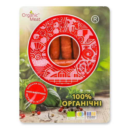 Ковбаски Органічні Напівкопчені Organic Meat, лоток 280г