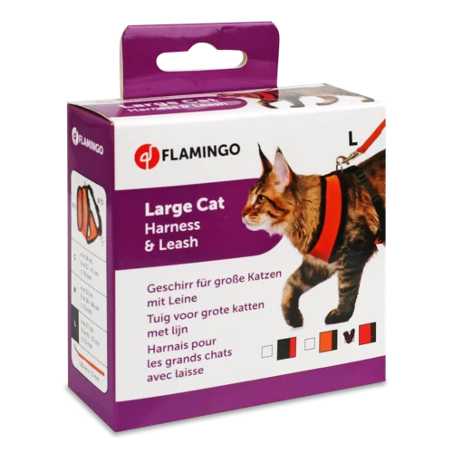 Шлея Для Котів З Повідцем Червоно-Чорна 15мм 120см Харс Flamingo, 1шт