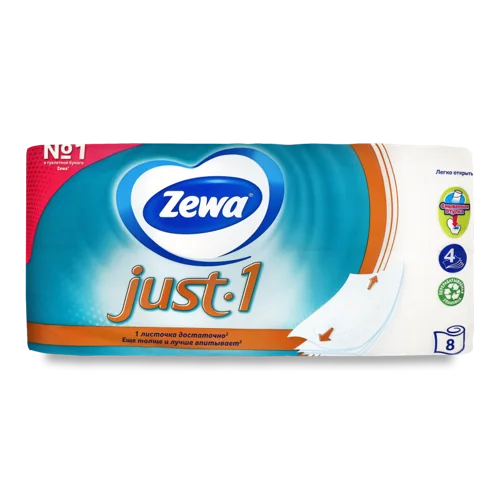 Туалетний папір Zewa Just 4 шари, 8 рулонів, в/ґ