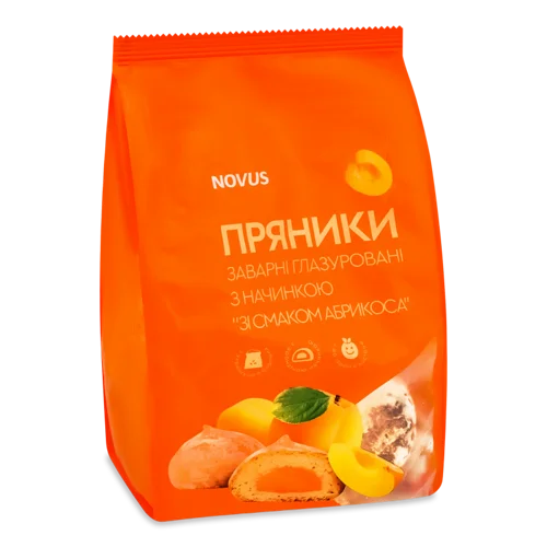 Пряники Заварні Глазуровані З Начинкою Зі Смаком Абрикоса Novus, В/ґ, 300г