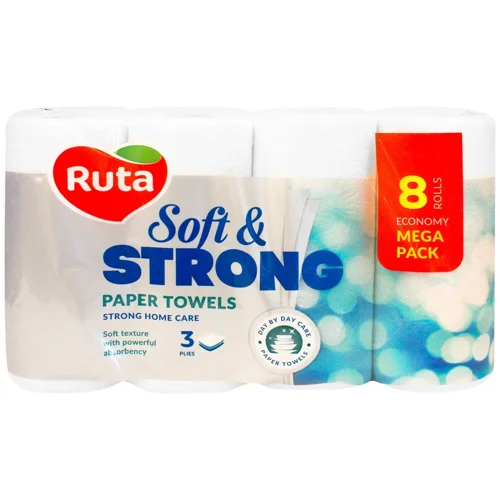 Рушники паперові Рута Soft Strong 3-шарові білі 8шт