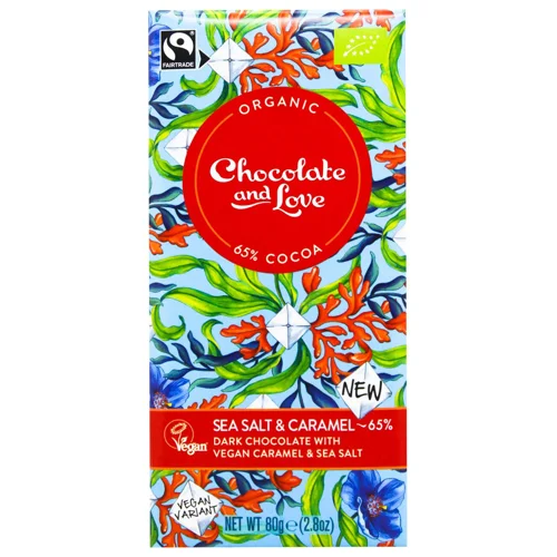 Шоколад чорний Chocolate and Love з веганською карамеллю та морською сіллю органічний 65% 80г
