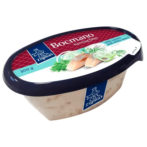 Оселедець Zigmas Bocmano філе мариноване з цибулею в білому соусі 300г