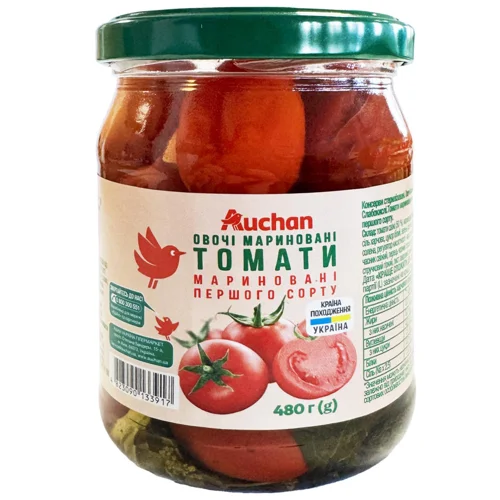 Томати Auchan мариновані першого сорту 480г