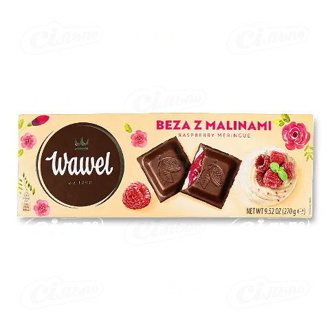 Шоколад чорний «Wawel» з начинкою безе з малиною, 270г