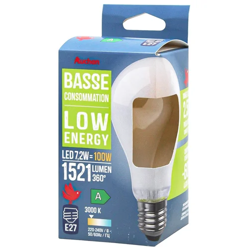 Лампа Auchan LED E27 7,2W 3000K