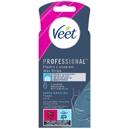 Воскові смужки для депіляції Veet Professional для чутливої шкіри обличчя 20шт