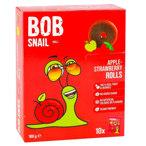 Цукерки Bob Snail яблуко-полуниця 100г