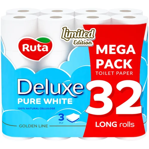 Туалетний папір Ruta Deluxe Pure White 3-шаровий 160 відривів 32шт