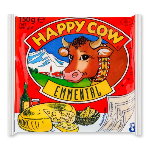 Сир Плавлений 35% В/ґ, Скибочками Емменталь Happy Cow, 150г