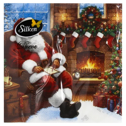 Серветки столові Silken Санта перед каміном 33-шарові 33*33см 18шт