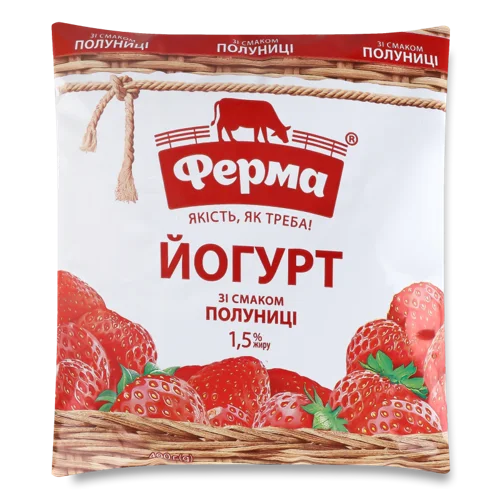 Йогурт Полуничний 1.5% Пастеризований Ферма м/у, 400г