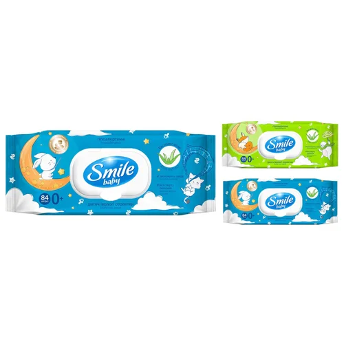 Серветки вологі Smile Baby з екстрактом алое з клапаном 84шт